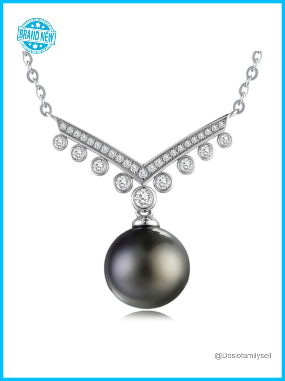 Tahitian Pearl Pendant Necklace with Moissanite Sterling Silver Gift